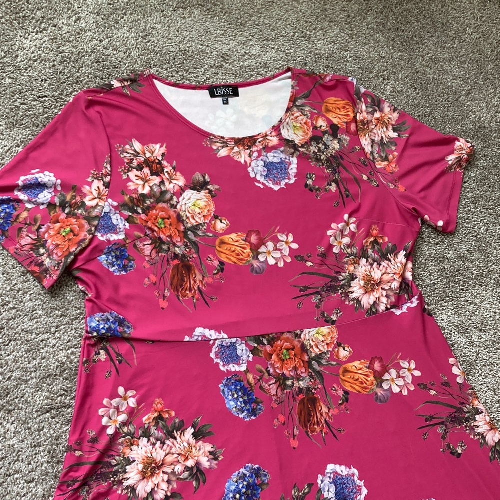 LBISSE Short Sleeve Fit & Flare Maxi Floral Print Stretch Travel Dress sz 3X